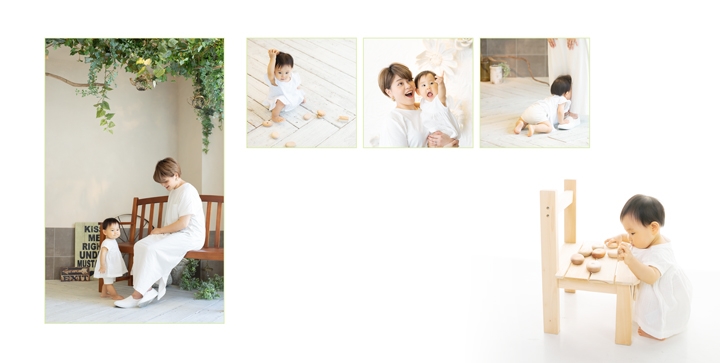 親子で楽しみながら
お子様のペースに合わせて
自然な様子を残しましょう

生まれてからたっちするまでの1年間         
あっという間の成長を素敵にまとめるBabybook

レイアウトのご紹介